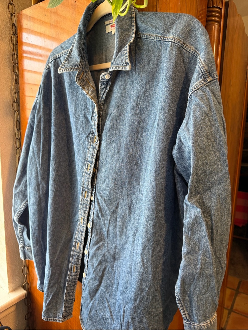 Levi’s Oversized Fit Denim Shirt Open Back Bow Detail Size M